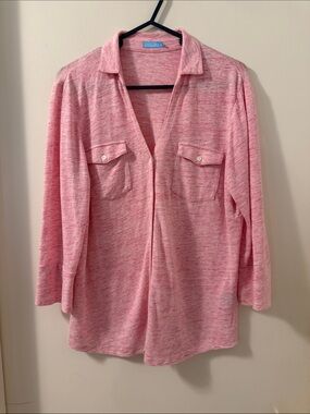 J. McLaughlin Heathered Rose 3/4 sleeve slub Knit Linen Blend Top Sz M